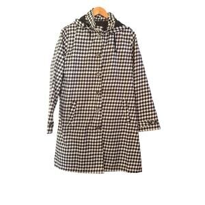 Capelli Blk&Wht Houndstooth Detachable Hood Midi Raincoat with Pockets sz M